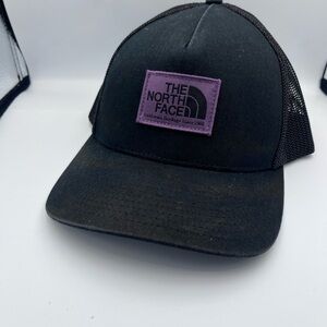 The North Face Trucker Hat Black Purple Logo Patch Flexfit 110 Adjustable